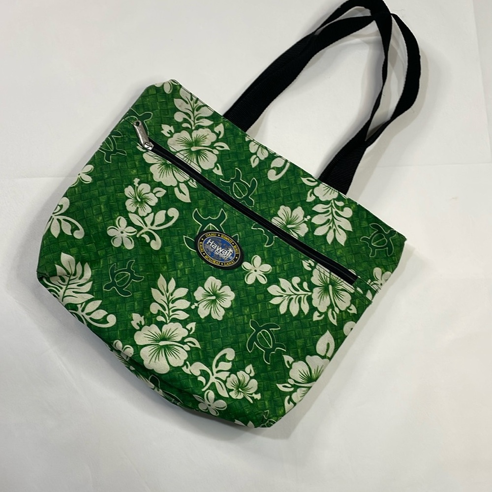 Hawaii‎ Spirit Beach Tote Bag Green Hibiscus Floral Sea Turtle Travel 16x13